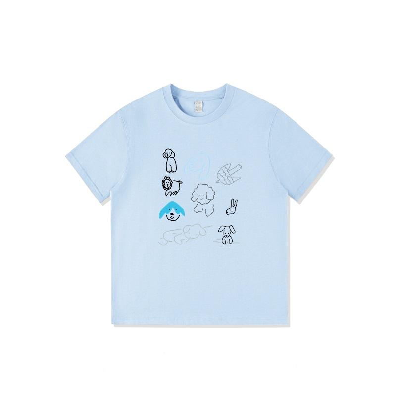 pure cotton white shoulder short-sleeved t-shirt women's new design sense niche American trendy cartoon half-sleeved top