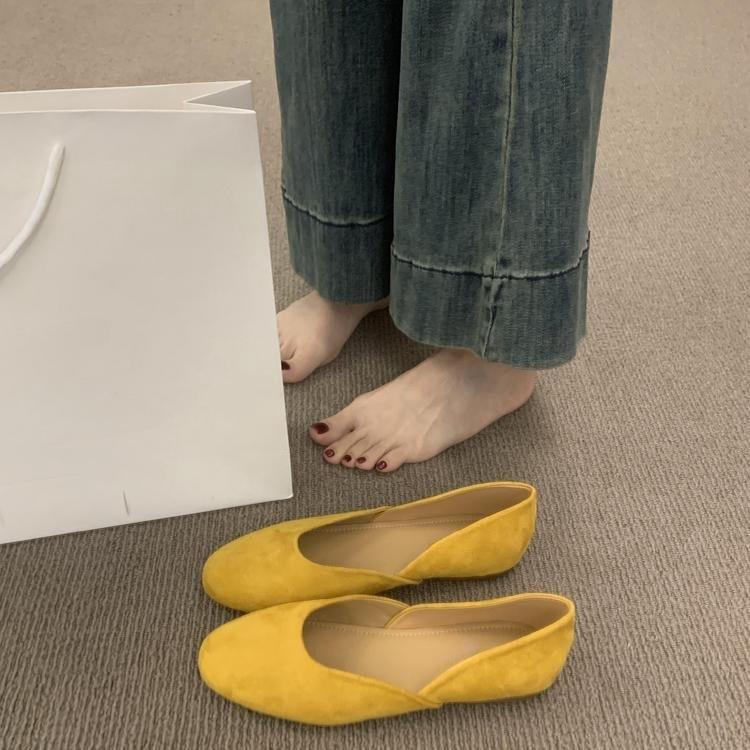 Korean Version of Versatile Shallow Mouth Round Head One-pedal Suede Flat-soled Ladyshoes Women's Gentle Evening Breeze Not Tired Feet Ballet Shoes