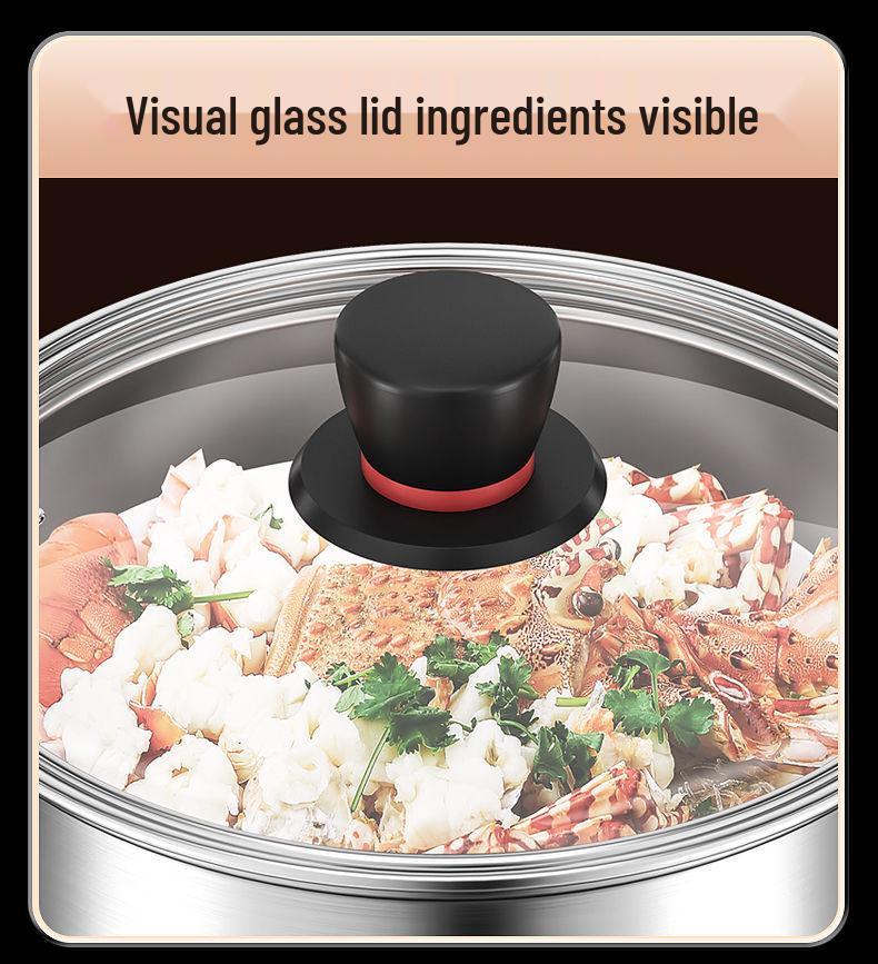 Qiaofangchu 304 Stainless Steel Steamer Pot: Thickened for Cooking Noodles, Soup, and Milk On Induction and Gas Stoves.