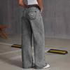Women's Back Pocket Bow Embroidered Fashionable Wide Leg Pants Versatile Washed Denim Trousers