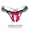 Pearl Massage Open Crotch Lace Thong - Tempting Hollow Transparent Stretch Underwear for Women 2167