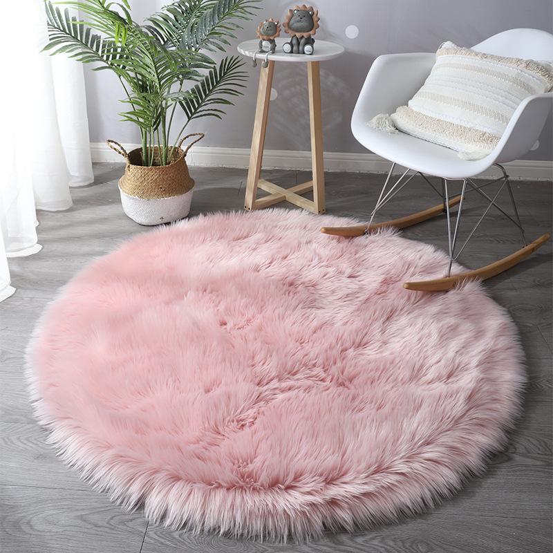 Living Room Round Artificial Fur Carpet Girl Bedroom Dressing Table Decor Rugs White Household Fluffy Bedside Thick Floor Mats