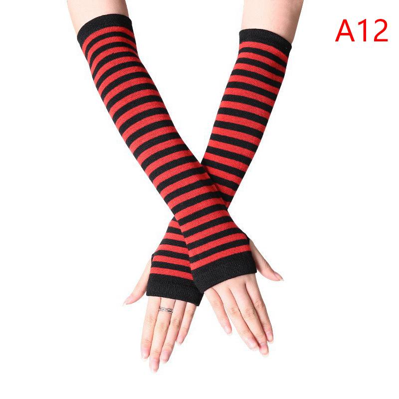 Зимние теплые перчатки с длинными рукавами для мужчин и женщин, без пальцев, в полоску, в стиле хип-хоп, варежки до локтя, эластичные утепленные рукава для улицы