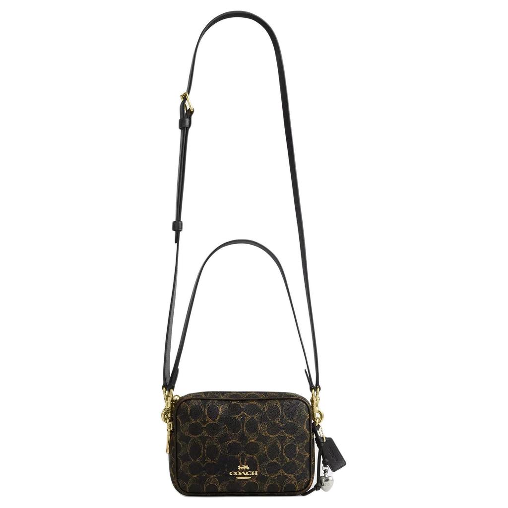 COACH Iconic Coated Canvas With Smooth Leather Shoulder Bags Small Women's Gold & Brown CEK73-IMBRN