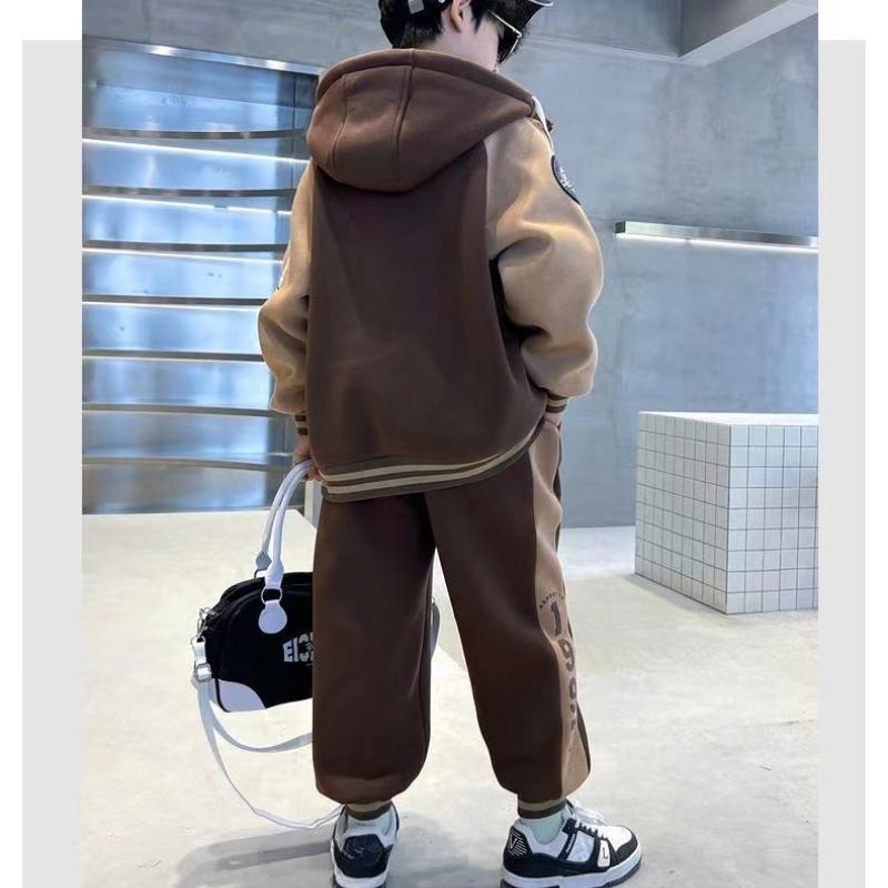 Весенние и осенние комплекты для мальчиков в корейском стиле, одежда для подростков, 2 предмета, куртка с капюшоном, пальто + брюки, повседневная детская одежда