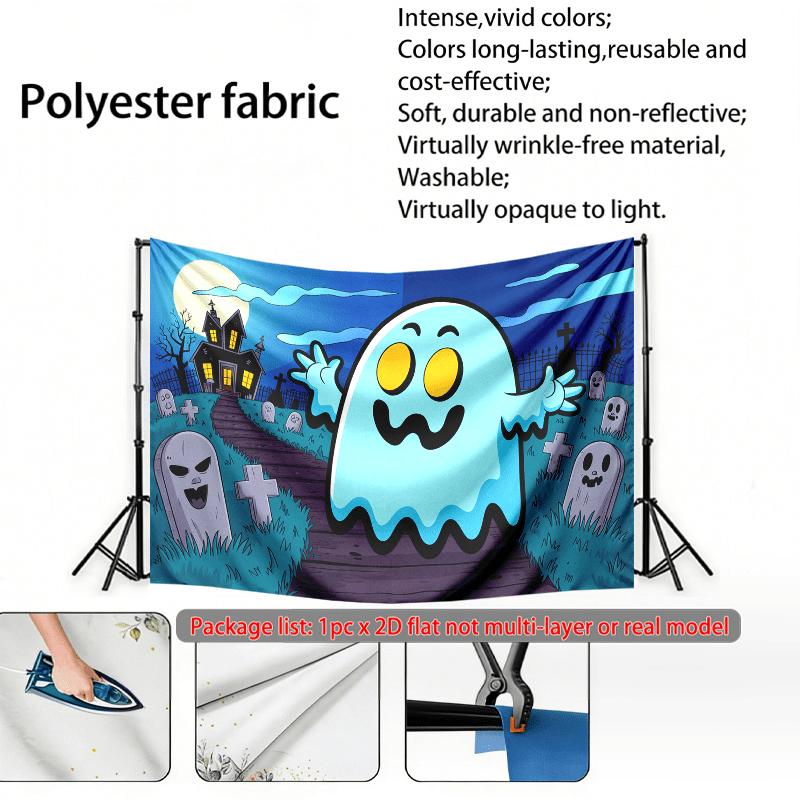 House Home Ghost Halloween Banner for Party Decor, Polyester Backdrop for Photo Booth & Wall Art