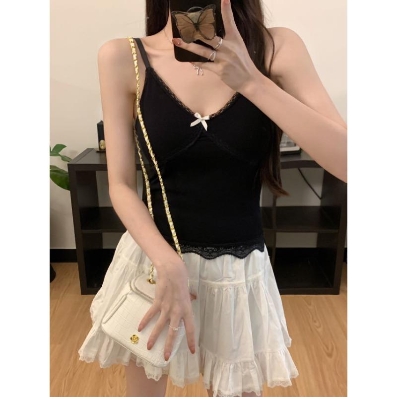 Бесшовный жилет-халтер с V-образным вырезом, кружевным бантом в балетном стиле, облегающий покрой внутри с короткой базовой рубашкой