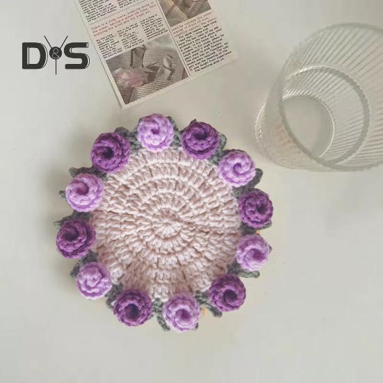 Подставка под стакан с розой ручной работы, вязаная крючком, цветочный букет, вязаные подставки, цветочный коврик для чашки, букет, подарок, декор для журнального столика