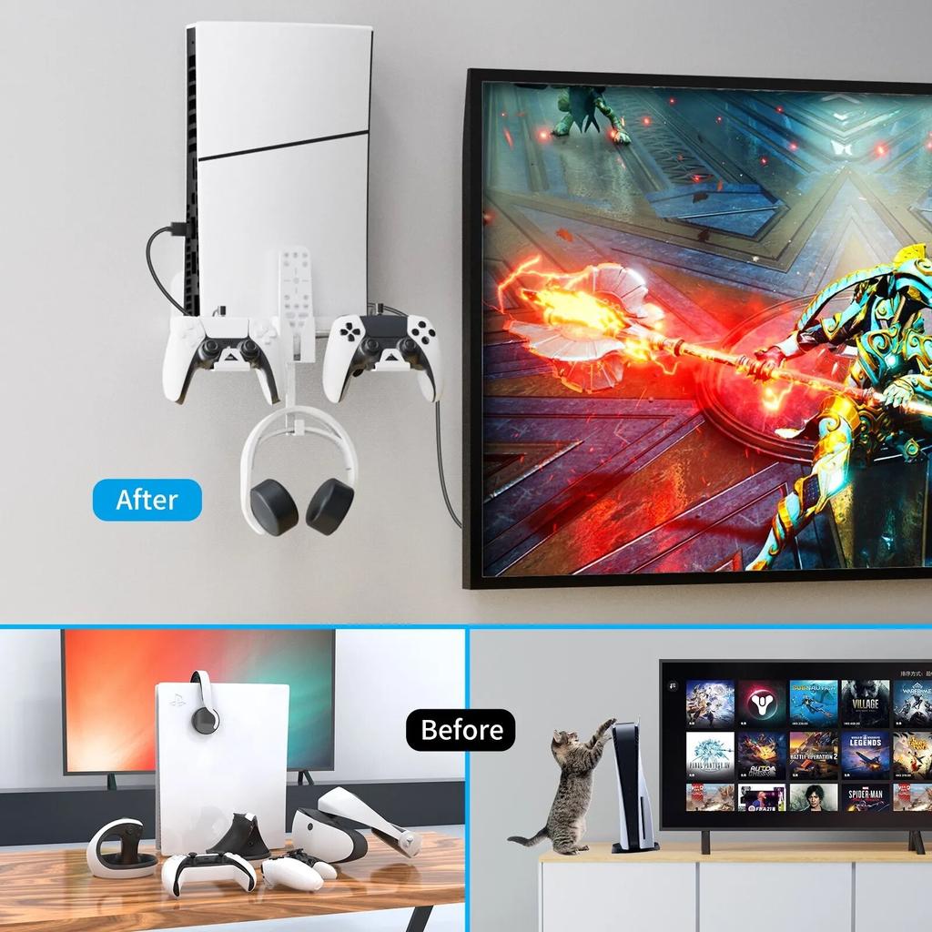 Для PS5 тонкий настенный держатель для хранения, кронштейн для консоли геймпада, держатель для гарнитуры, экономия места для Playstation 5S/VR2, аксессуары