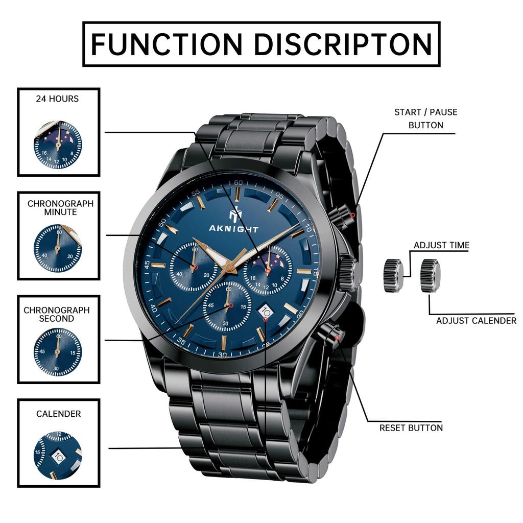 BENYAR AKNIGHT японская нержавеющая кожа совместима с деловым повседневным спортивным хронографом в комплекте мужские часы, кварцевые, стальные, ремешок, часы,