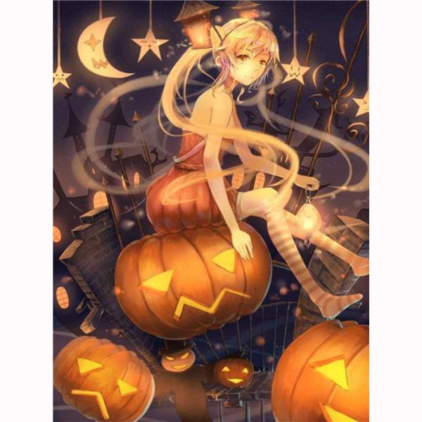 5D Diamond Embroidery Anime Girl Diamond Painting Halloween Pumpkin Cross Stitch Kit Mosaic Picture Home Decoration Kids Gifts