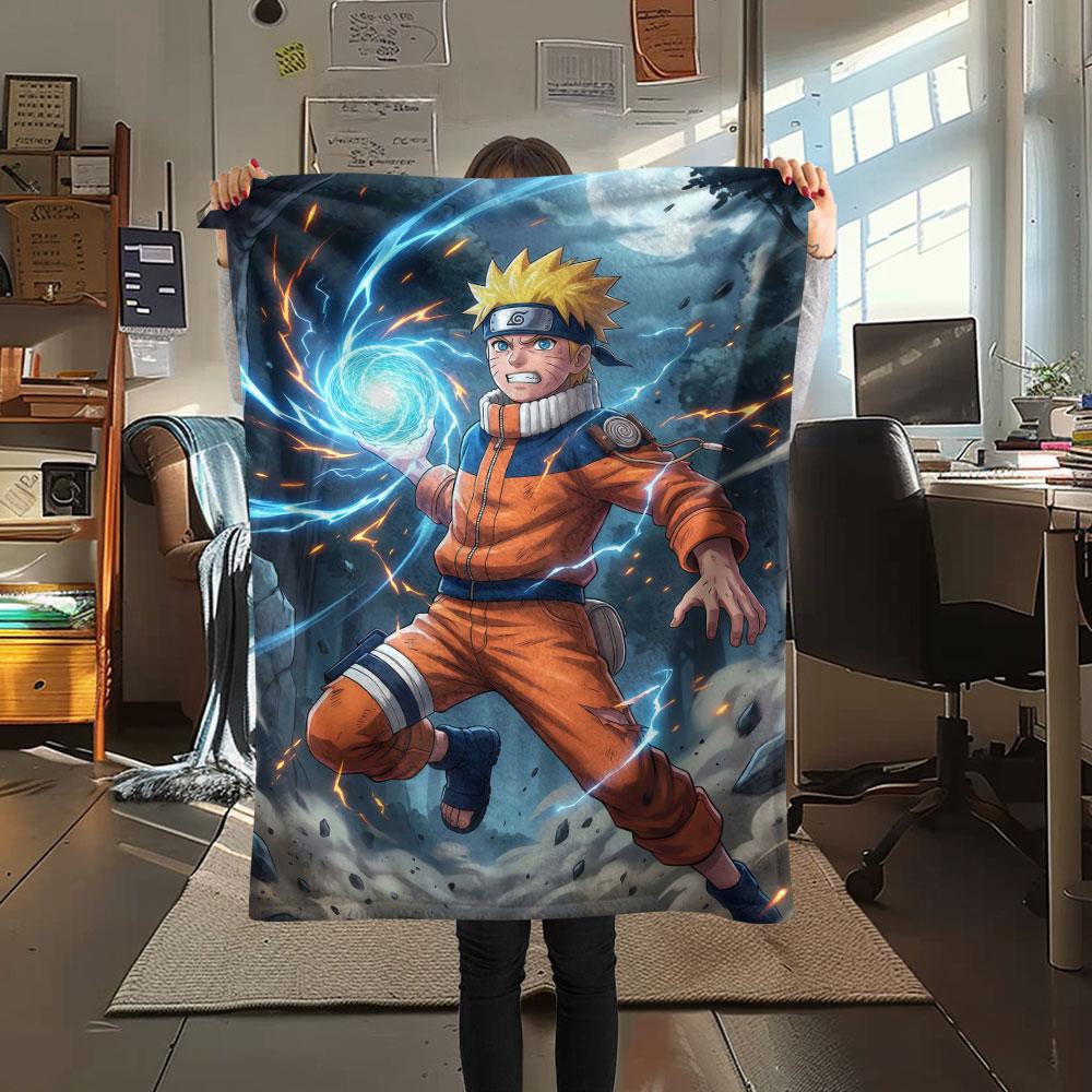 1Pc Naruto Print Flannel Blanket, High quality Comfortable for All Seasons, Home Decor, Warmth and Comfort, Perfect for Christmas Gifts