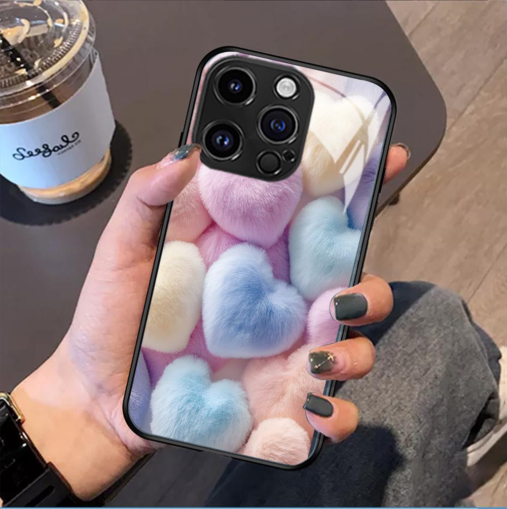 Весенний новый цвет плюшевый чехол-сердечко для мобильного телефона iPhone16 для девушек высокая стоимость Apple 17 стеклянный защитный чехол