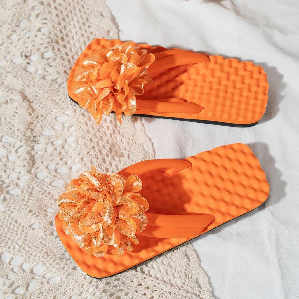 Европейские и американские женские летние шлепанцы с цветочным декором Macaron Dazzle Color Flat Bottom Beach Slippers Breathable