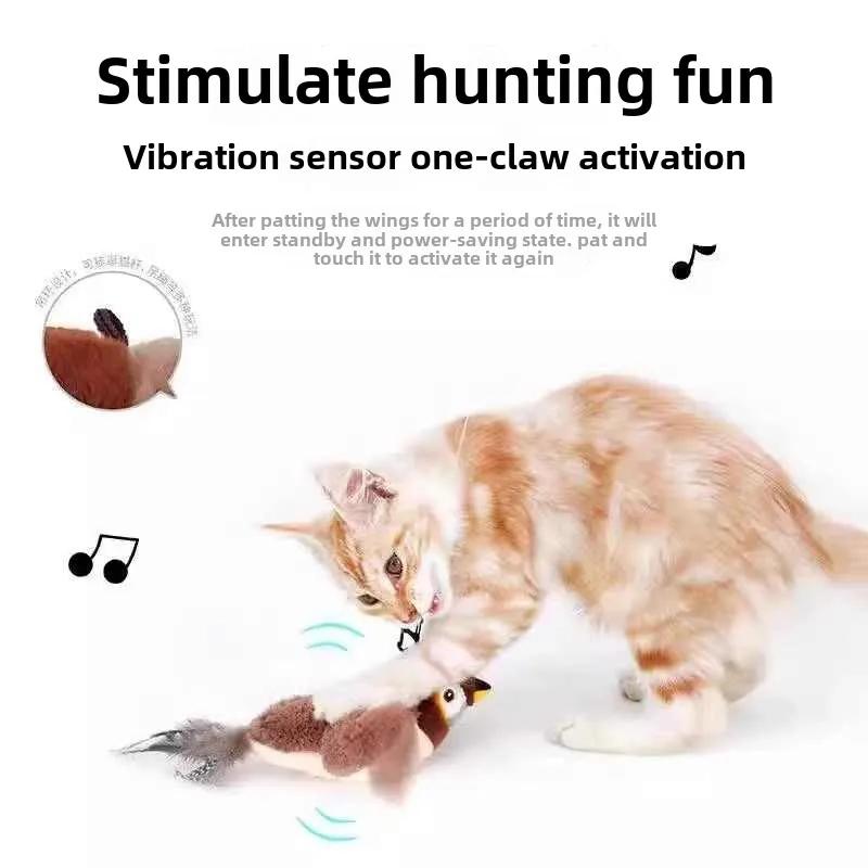 Remote Control Cat Toy Interactive Electric Fluttering Sparrow Realistic Bird Movements Engaging Pet Play Accessory