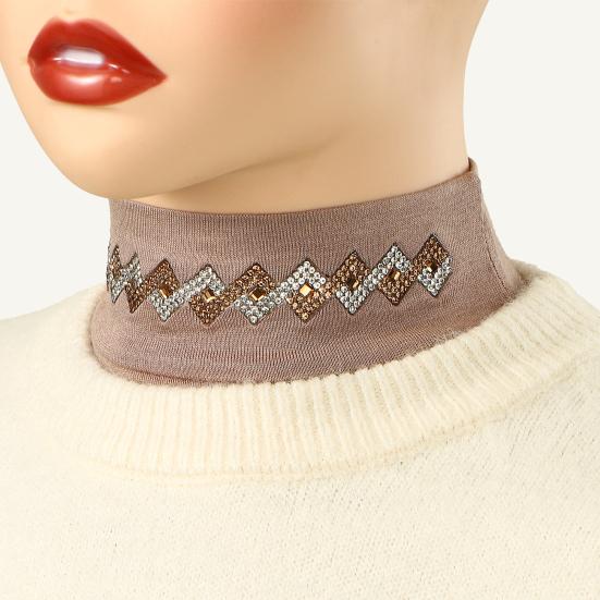 Fake Collar Half High Collar Rhombus Rhinestones Decor False Collar Breathable Elastic Collar Attachment