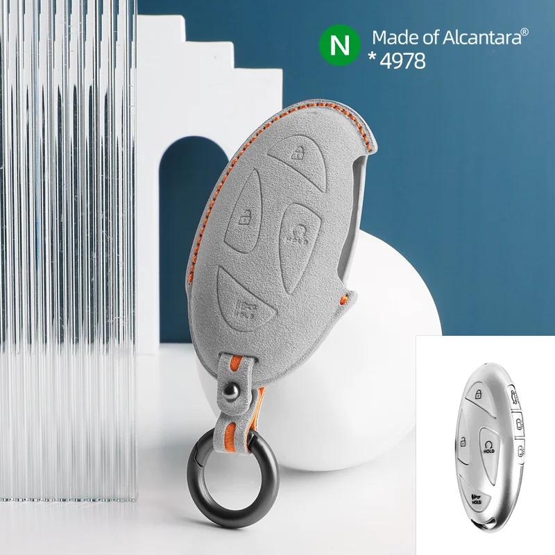 Interior Mouldings 7 Buttons Car Key Case For Hyundai Grandeur GN7 Kona Ev 2023 lonic 6 Auto Smart Remote Suede KeyChain Cover S