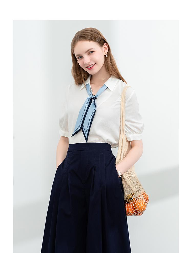 [Same as in the mall] Lagogo's new lace up style, texture, versatile white top for women