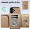 For iPhone 16 Magnetic Case Leather Back Phone Cover with Detachable Card Bag - Gold