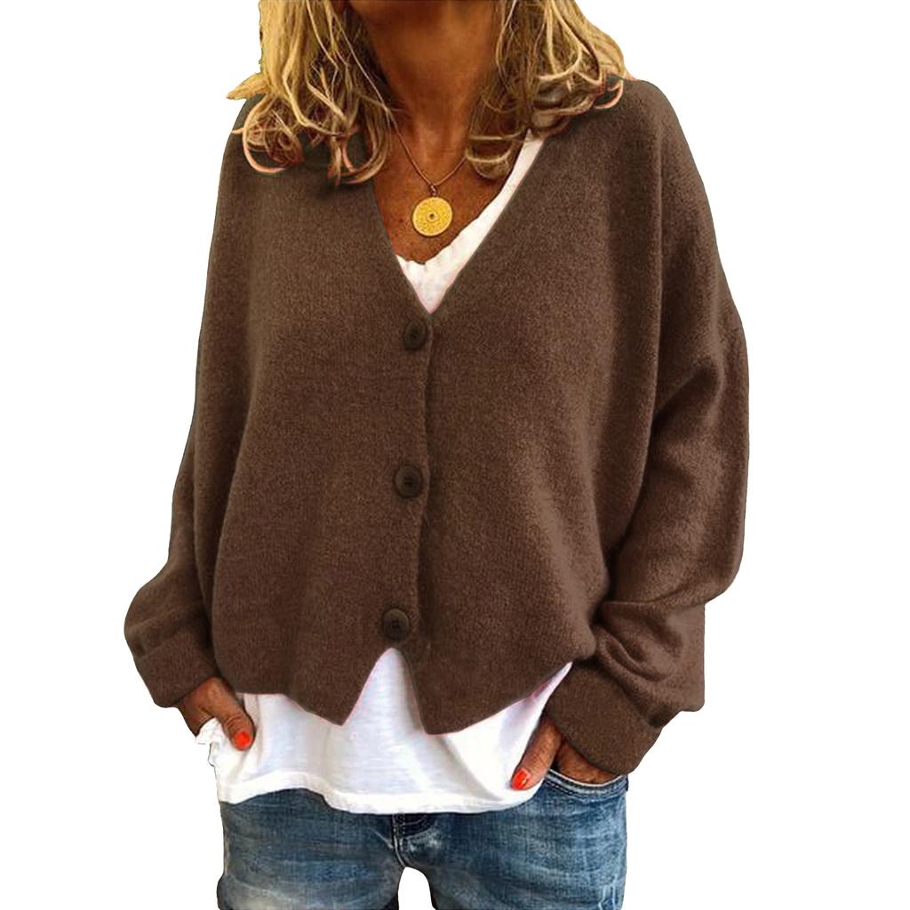 Women's Fashion Oversized Knit Cardigan Sweater With Buttons Long Sleeves Solid Color Jacket