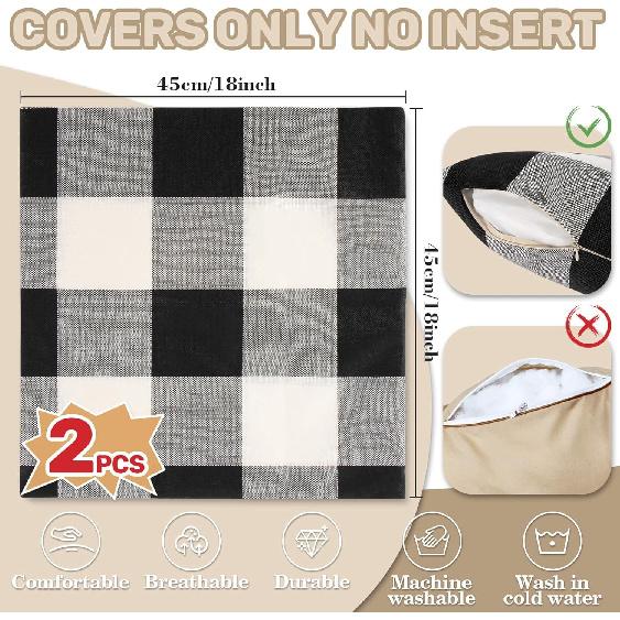 Sukh Plaid Throw Pillow Cover - 2PCS Buffalo Plaid Pillow Covers 18x18 Inches Buffalo Check Pillow Covers for Home and Office Decor, Sofa, Bench or