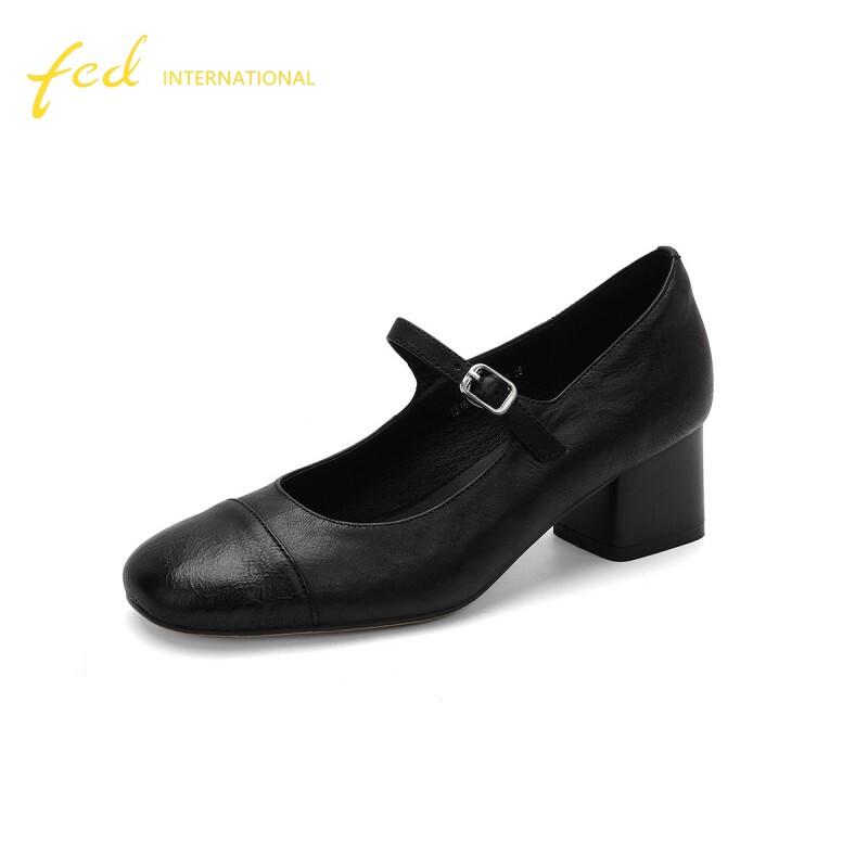 2026 New Top Sheepskin Commuter Shoes Round Head Coarse Heel Mary Jane Shoes Shallow Buckle Women's Single Shoes