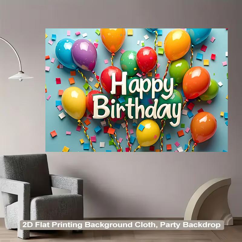 2D Colorful Party Backdrop, Rainbow Balloons & Confetti for Birthday Photoshoot