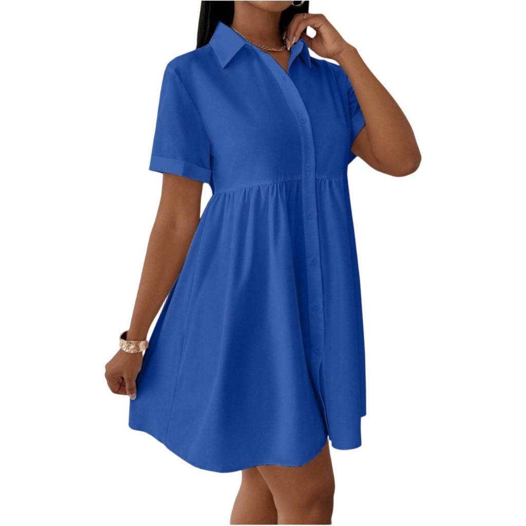 Женское повседневное и модное свободное платье с воротником-рубашкой на пуговицах