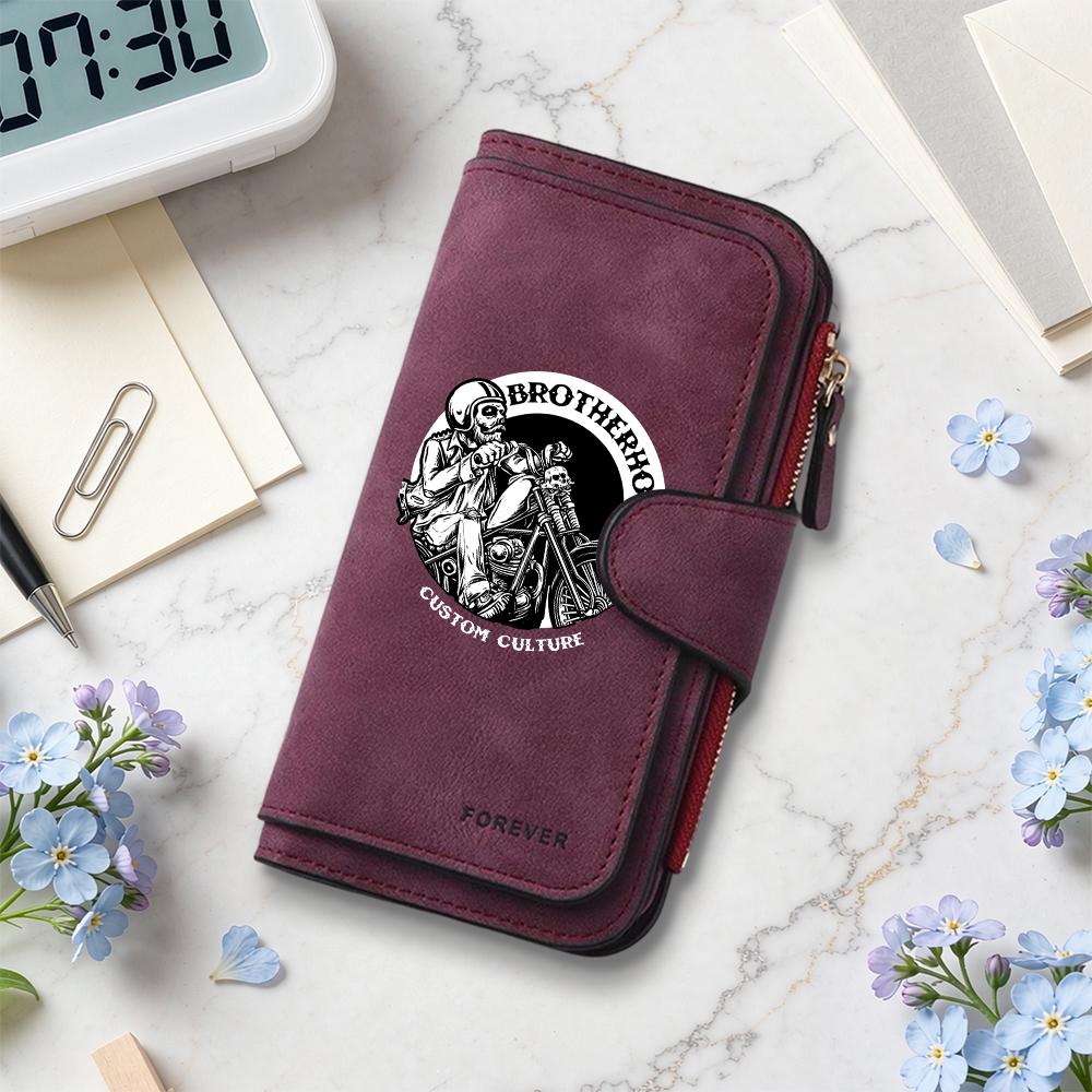 Vintage Biker Print Long Wallet Leisure Multi Card Slot Portable Durable Daily Purse