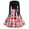 Women's Fashion Round Neck Casual Slim Valentine's Day Printed Long Sleeve Dresses