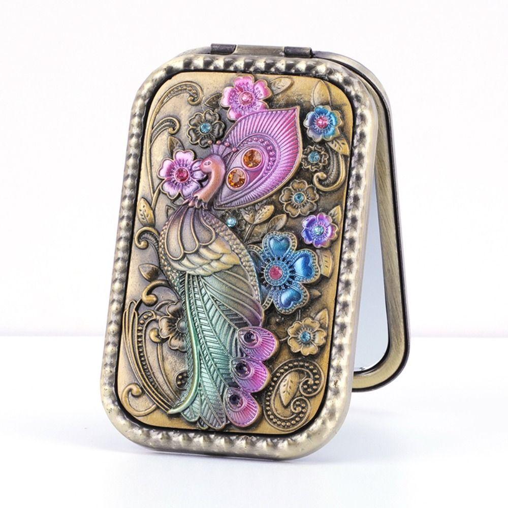 Зеркало для макияжа в стиле ретро, ​​квадратное косметическое складное зеркало, компактное карманное зеркало, туалетное подарочное зеркало