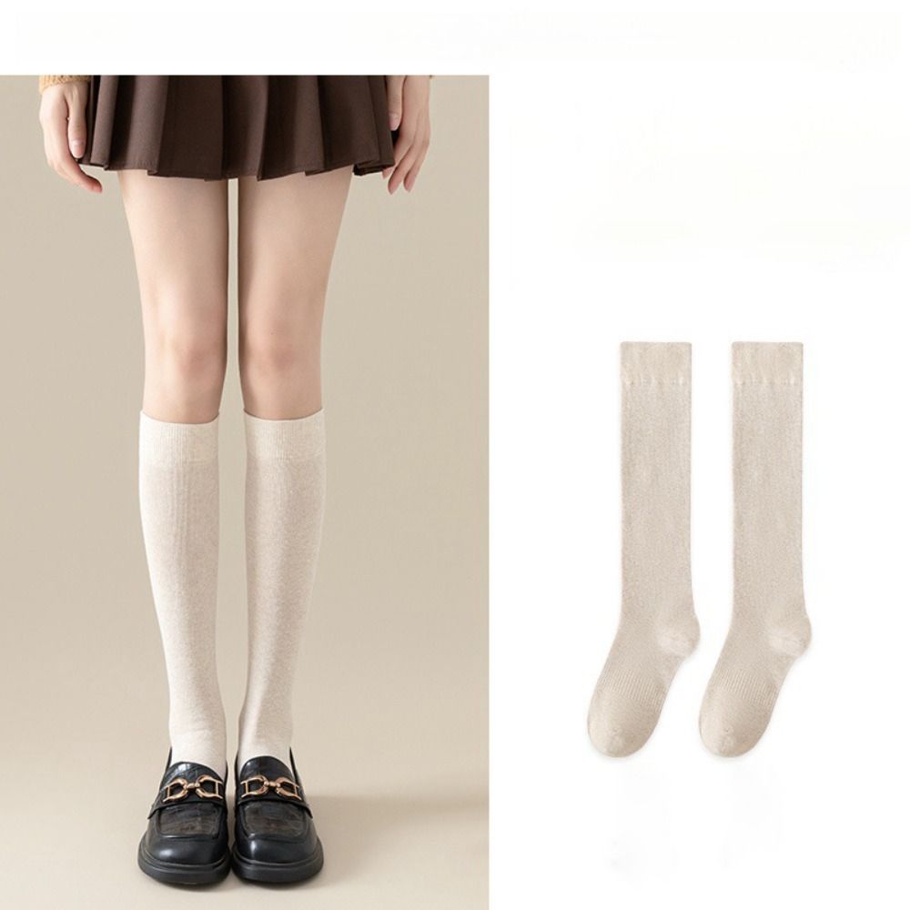 Cotton Stockings Knee High Women Hosiery Solid Color Women Long Socks Ladies Girls