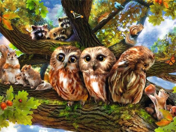 Алмазная картина Сова, полная дрель, украшение для дома, Алмазная вышивка, мозаика с животными, картина со стразами, настенное искусство