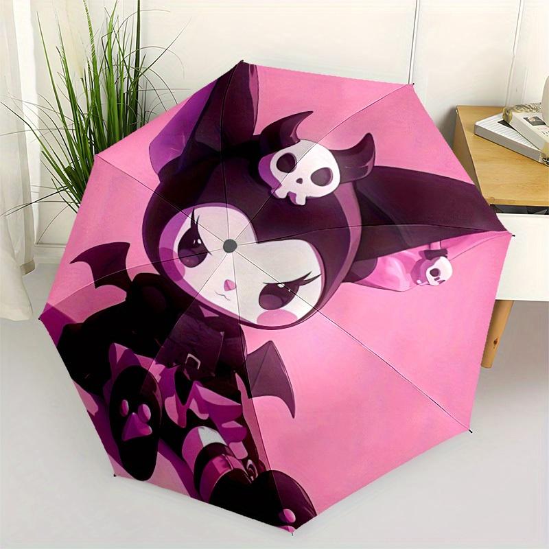 Автоматический складной зонт Kuromi Sanrio с прочным железным каркасом, портативный компактный дорожный зонт для всесезонного использования, вечеринок 0807077