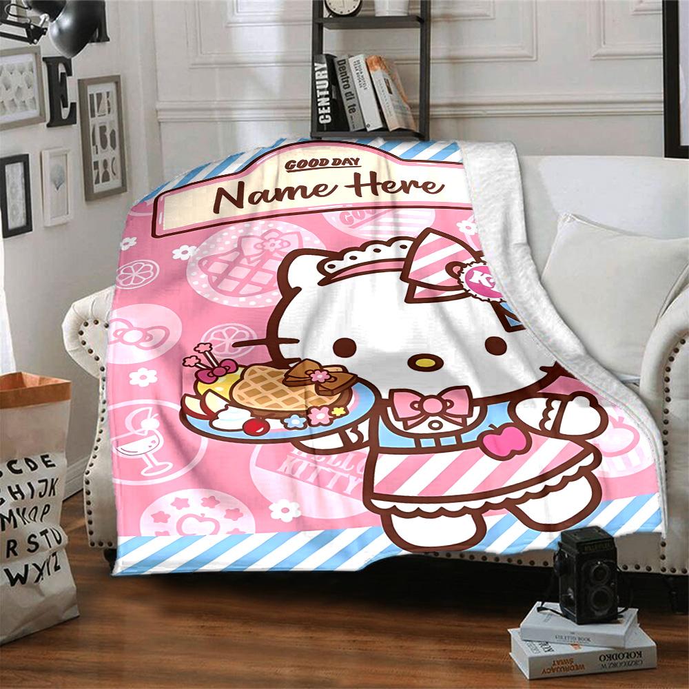 Customizable HelloKitty12 Throw Blanket – Personalized Name, All-Season Cozy Snug Blanket, Machine Washable, Personalized Blanket