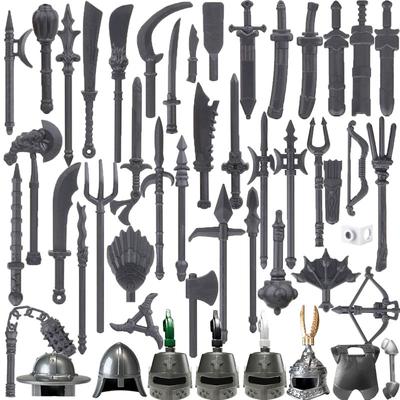 MOC Средневековые Строительные Блоки Военные Фигурки Аксессуары Оружие Солдата Лук Копье Арбалет Кирпич Шлем Меч Игрушка Подарок X058