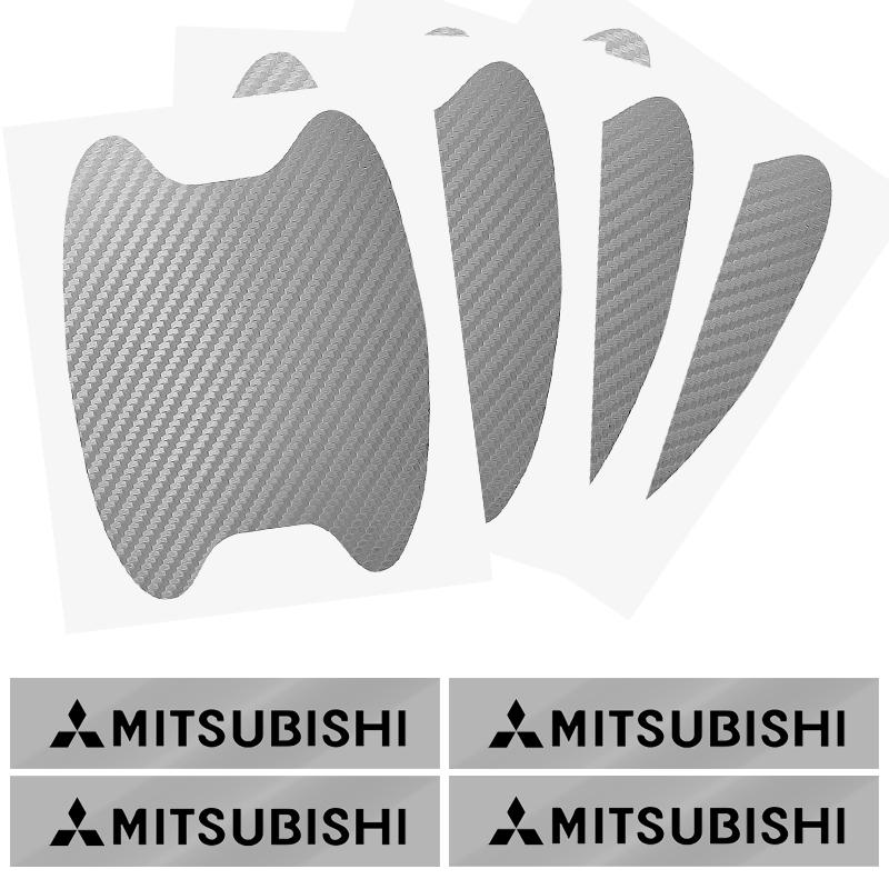 knpc3 Car Door Sticker Carbon Fiber Scratches Auto Handle Protection Film Emblem For Mitsubishi Lancer ASX Mirage Pajero Xpander