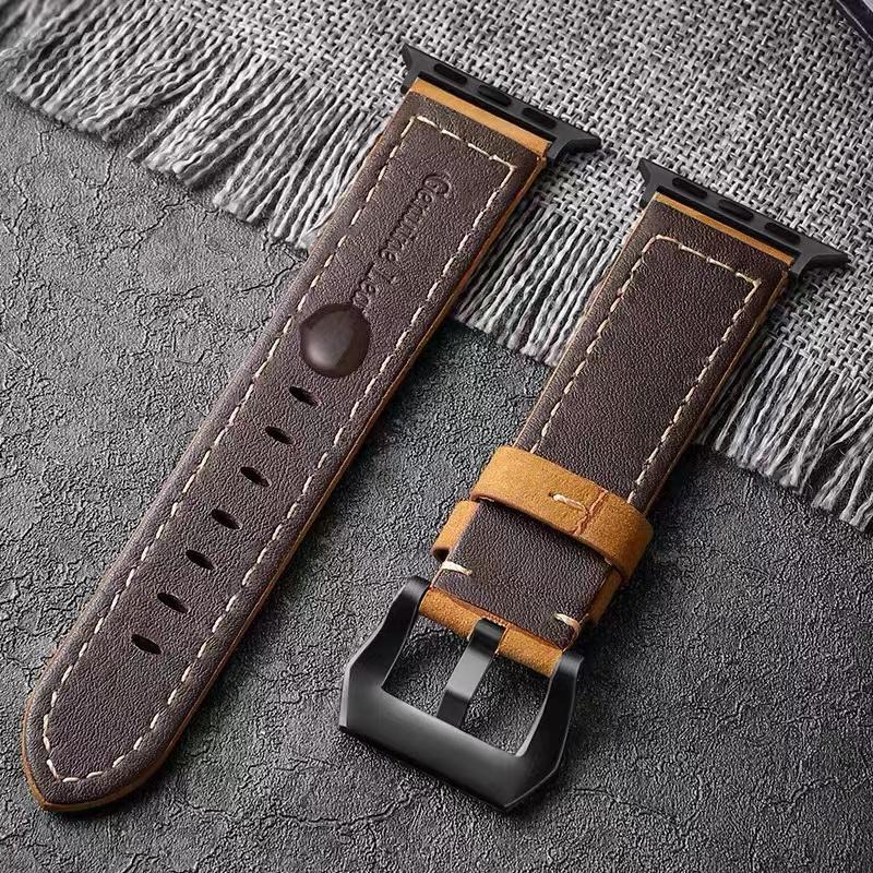 Для Apple Watch Band Высококачественный кожаный ремешок для мужчин серии 7 8 123456 SE Ultra 49 мм 44 мм 40 мм ремешок для часов 45 мм 41 мм 38 мм 42 мм ремешок