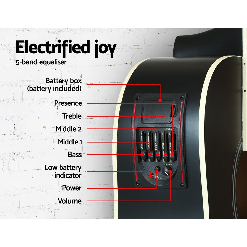 Акустические гитары Alpha 41" дюймовая электроакустическая гитара деревянная классическая полноразмерная эквалайзер бас черная