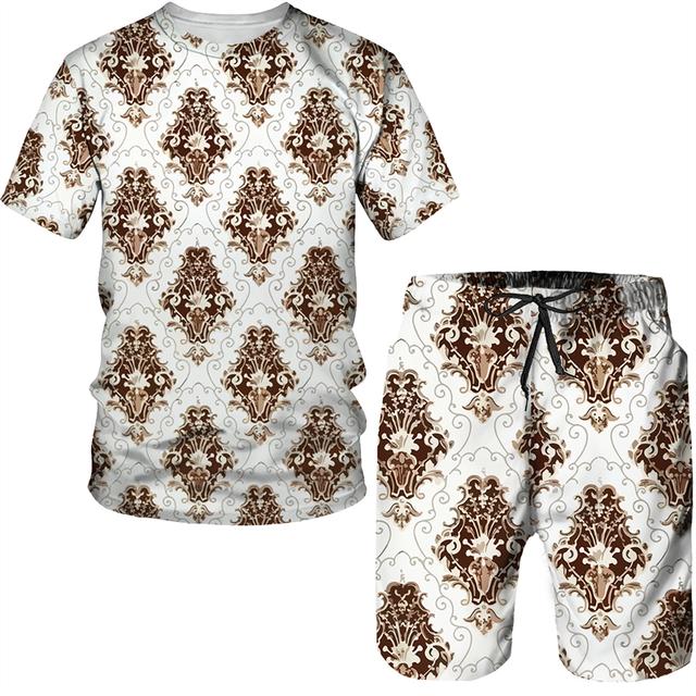 Винтажный узор с 3D принтом для мужчин, летние футболки с короткими рукавами + шорты, комплект из 2 предметов, наряд для пары, стильный хипстерский уличный костюм