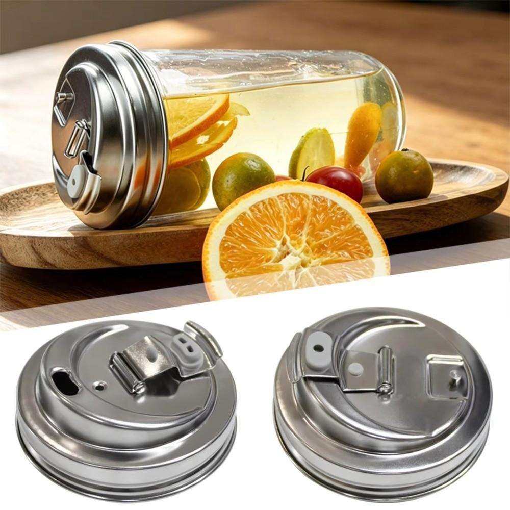 Stainless Steel Mason Jar Drinking Lids With Straw Hole Pour Lids Mason Jar Sip Lids Fruit Juices