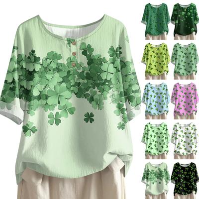 Женская модная и повседневная рубашка с рукавом 3/4, круглым вырезом и принтом