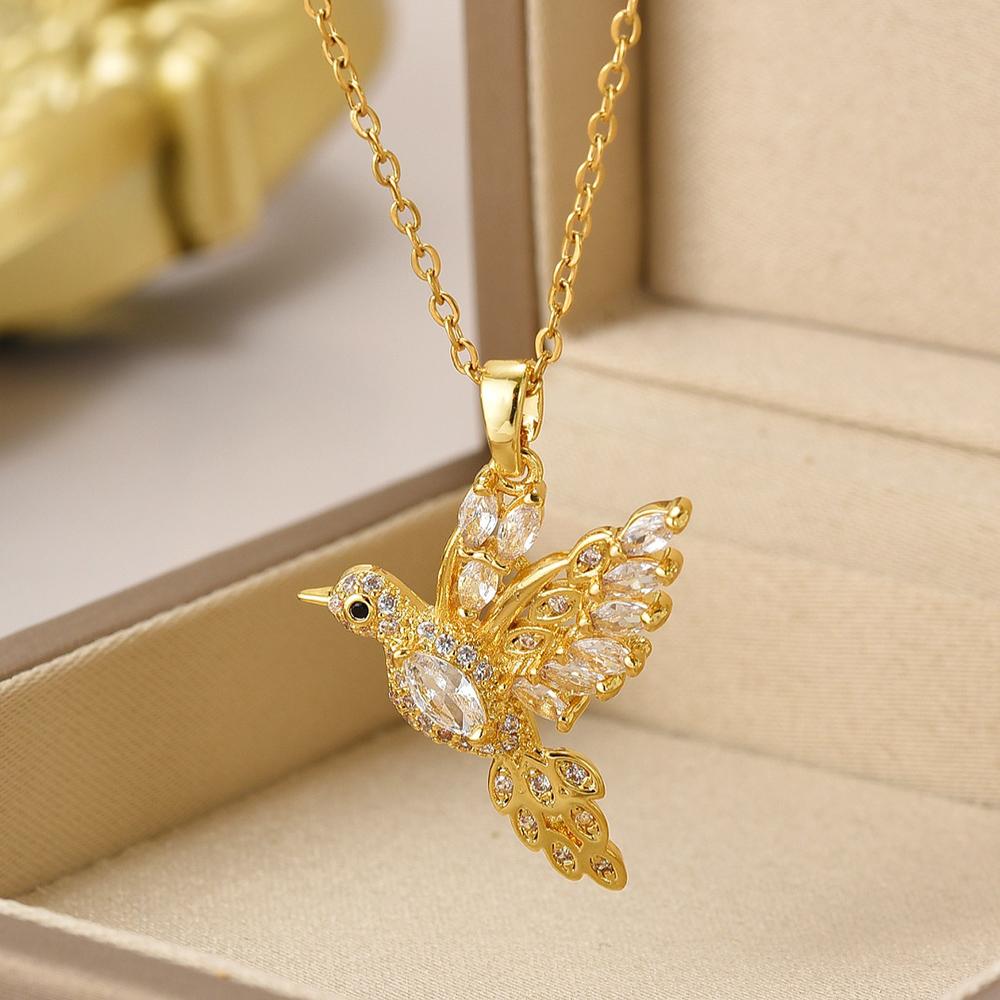 High End Cubic Zirconia Hummingbird Necklace for Women Trendy Korean Style Light Luxury Anti-Allergy Jewelry Accessory
