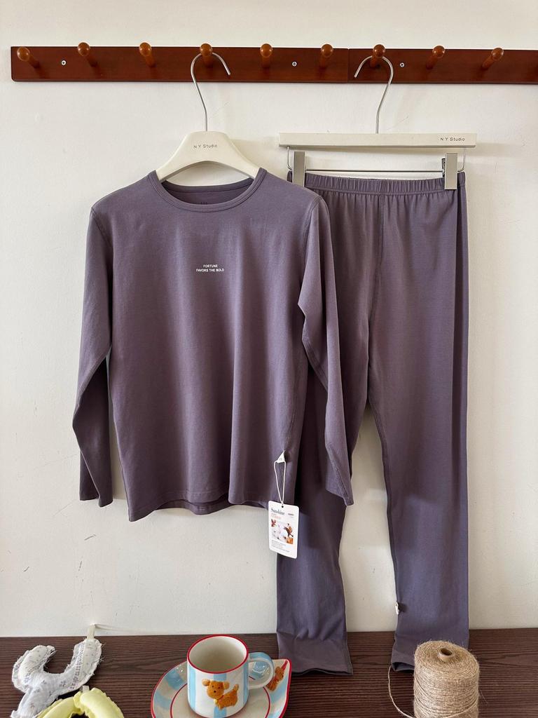 Осенняя пижама для подростка и ребенка постарше - Однотонная, Унисекс, Мягкая лайкра, Хлопок из Синьцзяна, Удобная и приятная для кожи