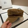 Autumn new matte leather navy hat European and American small fragrant style double-circle suede octagonal beret versatile newsboy hat