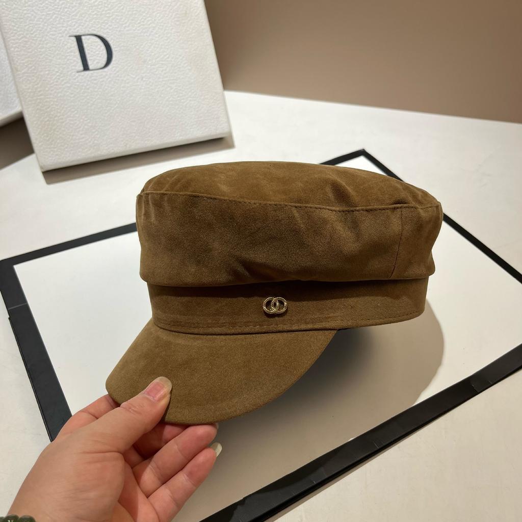 Autumn new matte leather navy hat European and American small fragrant style double-circle suede octagonal beret versatile newsboy hat