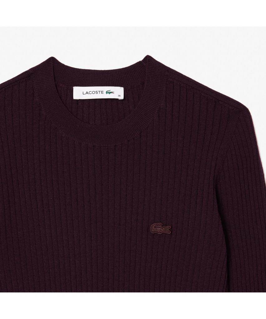 LACOSTE Women'S Slim Fit Ribbed Crew Neck Sweater Af2576-54N Bzd