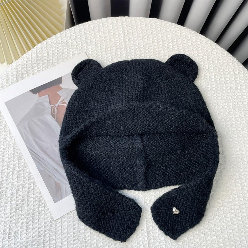 Cute Warm Beanie Hats Y2k Ear Protection Cap Fashion Bear Ear Knitted Cap  Streetwear