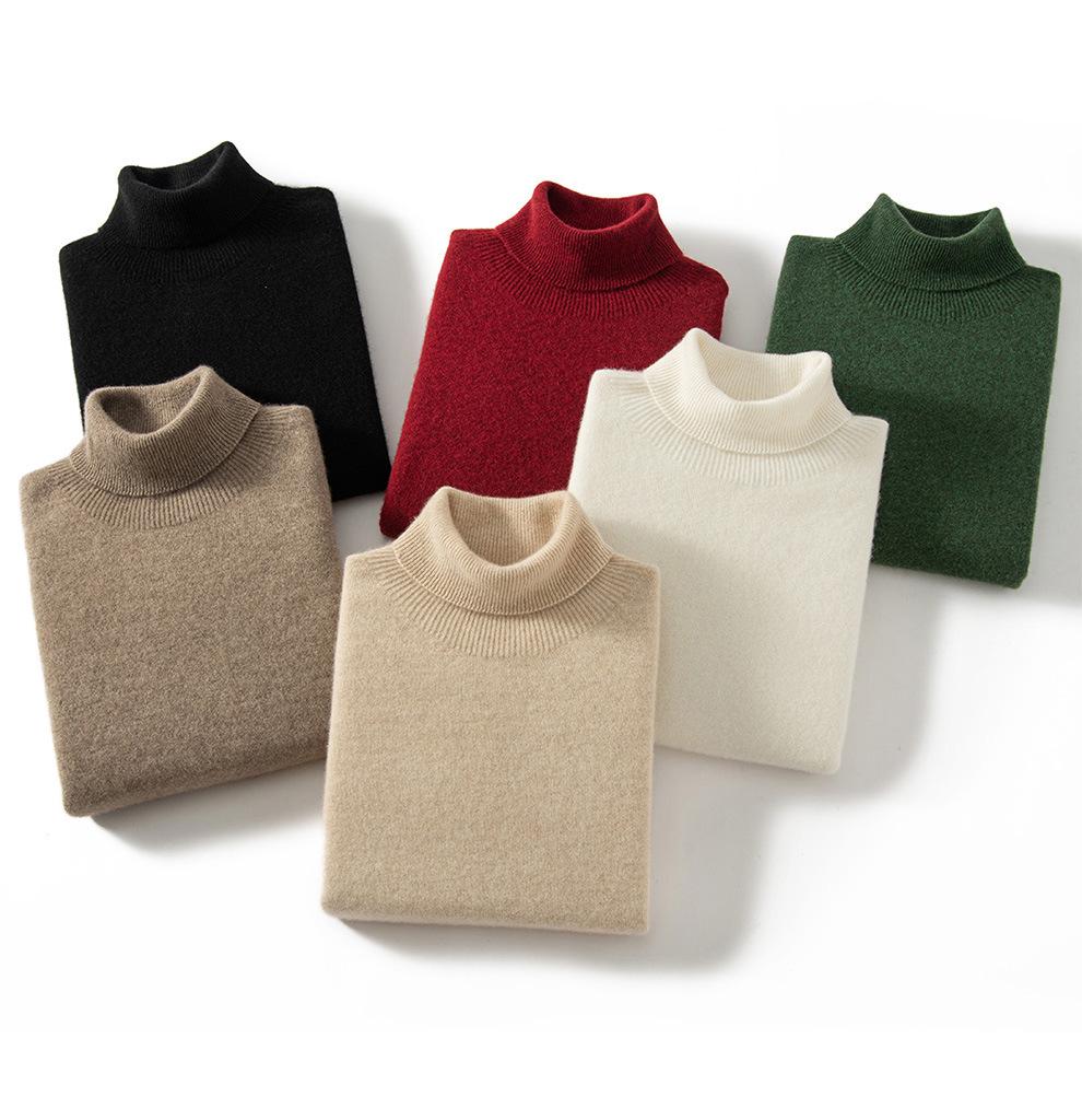 High Neck Ribbed Cashmere Sweater - Seamless, Long Sleeve Knitted Pullover for Autumn & Winter