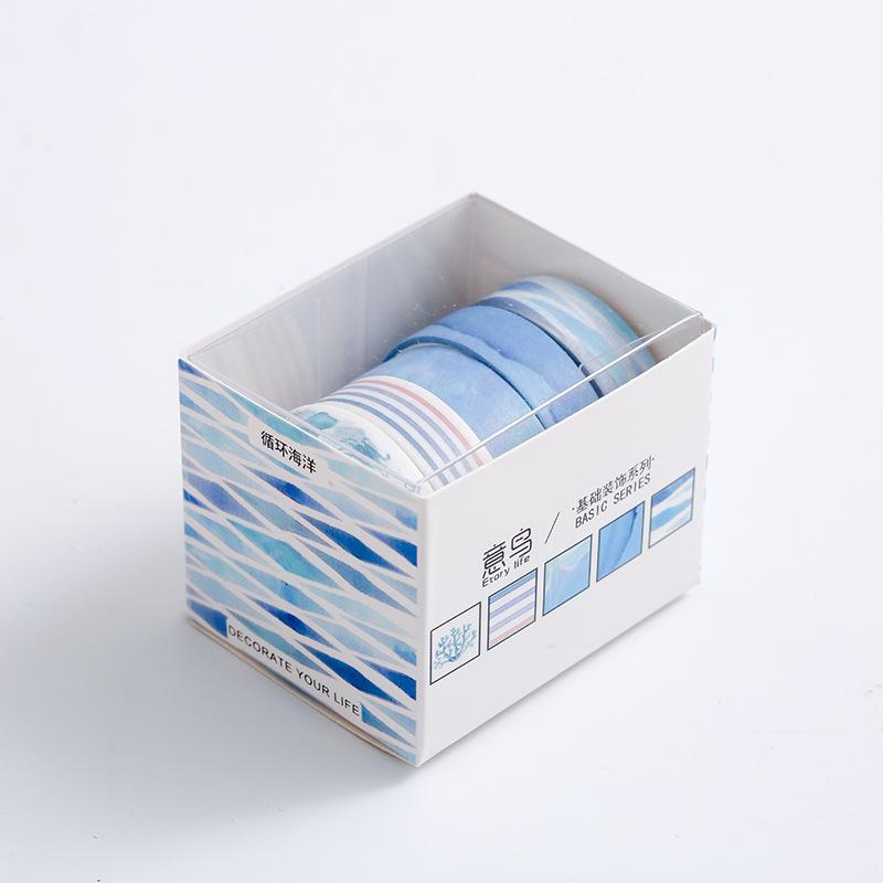 5Rolls/box Creative Masking Tape Set Basic Pattern Washi Tape DIY Scrapbooking Diary Journal Stationery